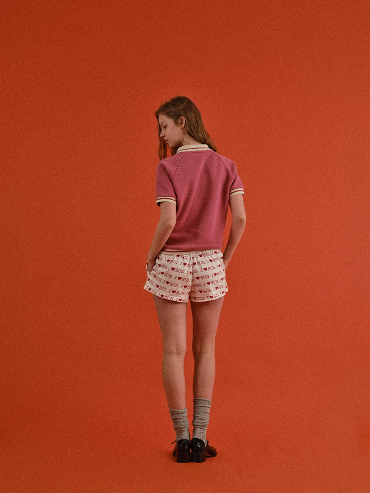 선데이후르츠마켓(SUNDAY FRUIT MARKET) W) CHERRY WAFFLE COLLAR TEE PINK