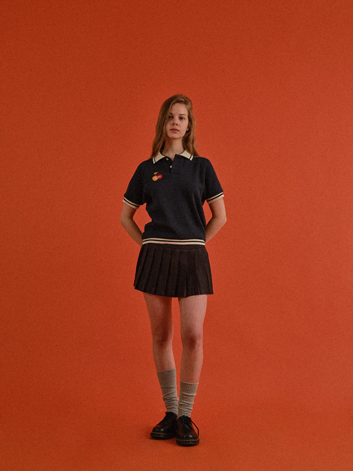 선데이후르츠마켓(SUNDAY FRUIT MARKET) W) CHERRY WAFFLE COLLAR TEE NAVY
