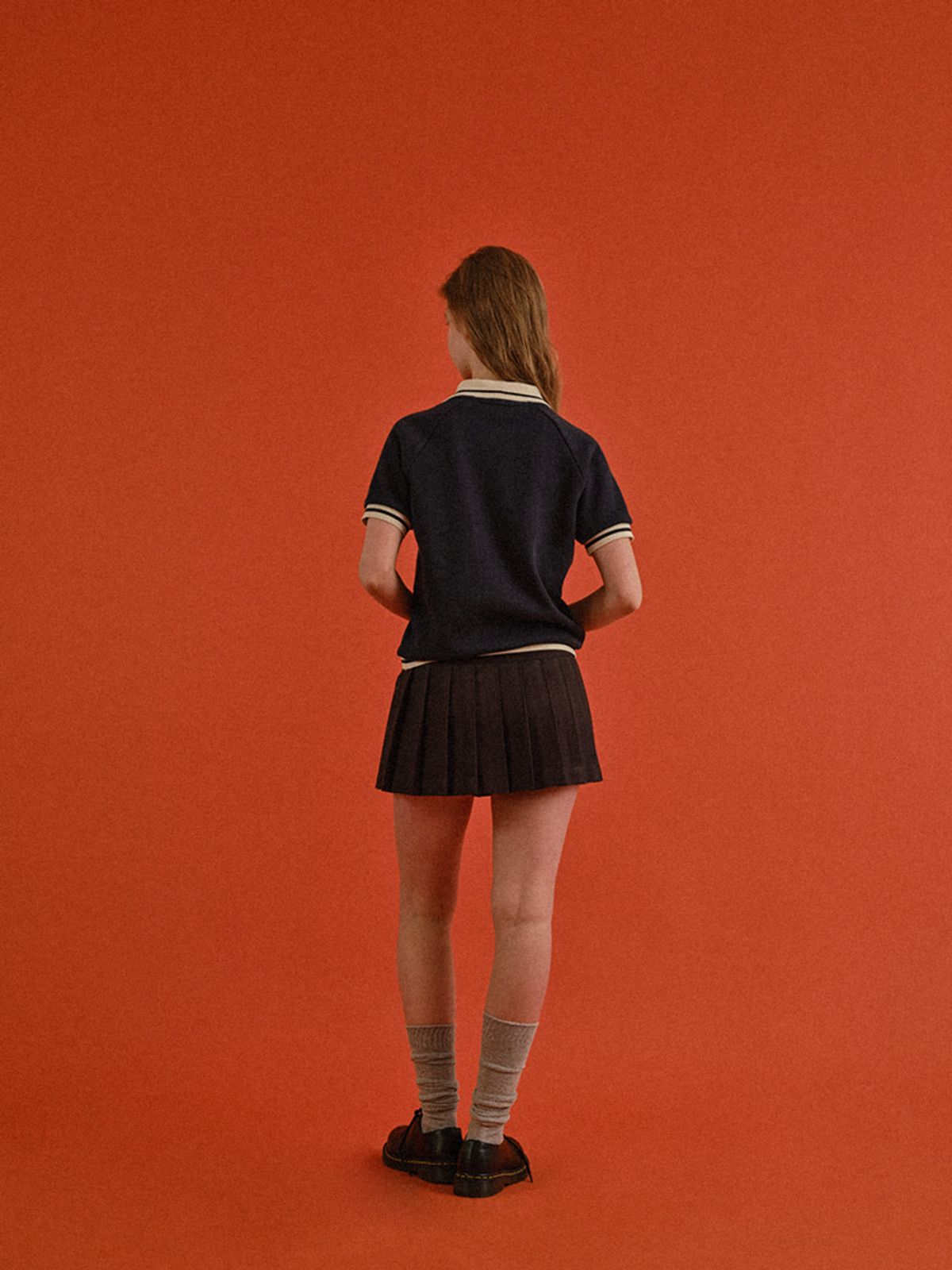 선데이후르츠마켓(SUNDAY FRUIT MARKET) W) CHERRY WAFFLE COLLAR TEE NAVY