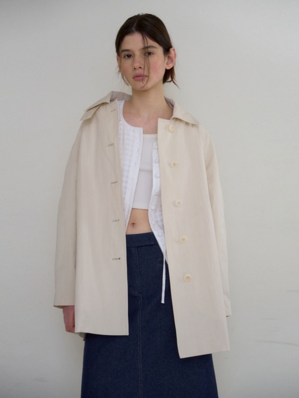 어나우트(UNNOUT) PICOT RACE CHECK BLOUSE WHITE