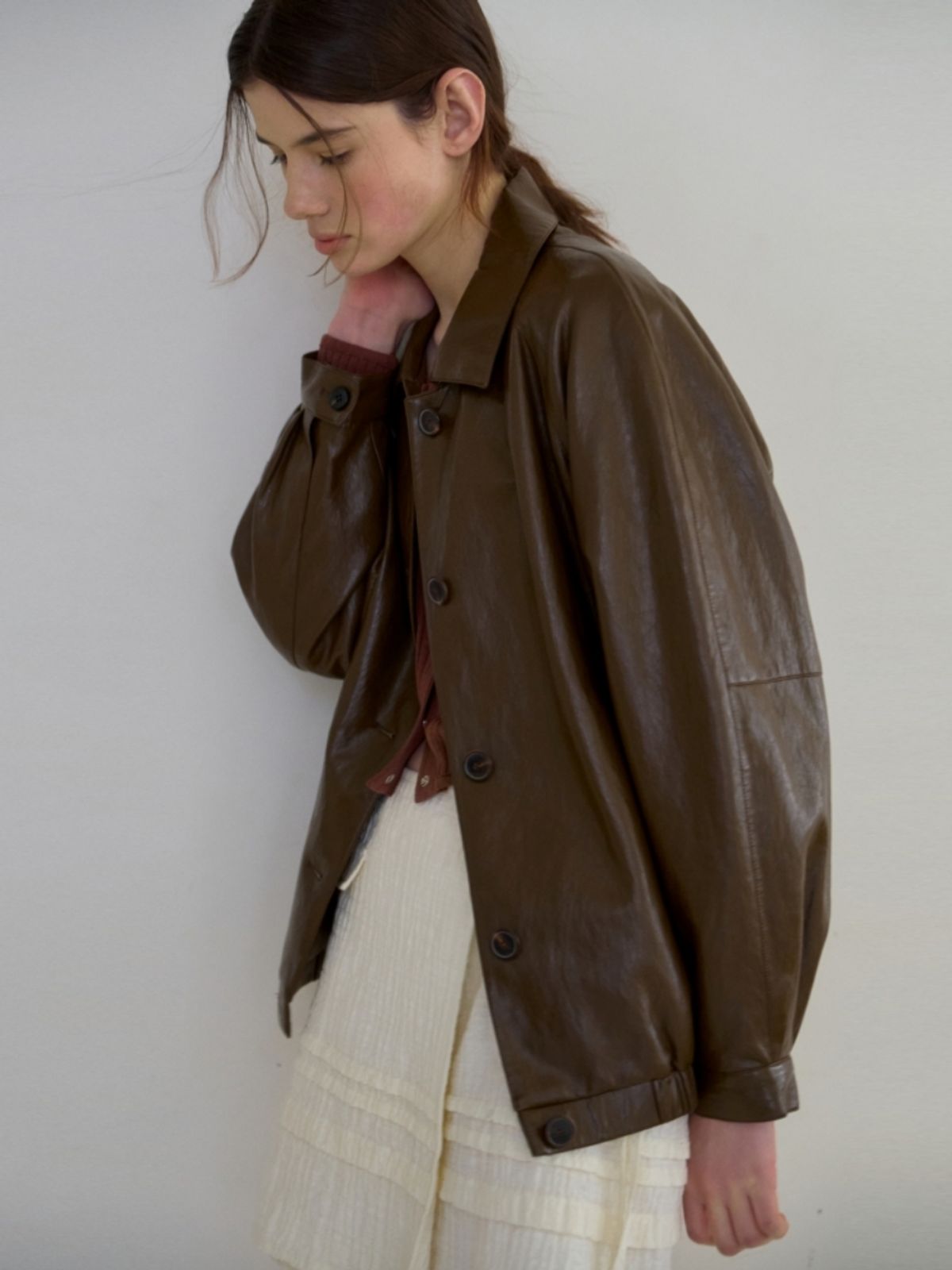 어나우트(UNNOUT) VEGAN LEATHER BLOUSON JACKET BROWN