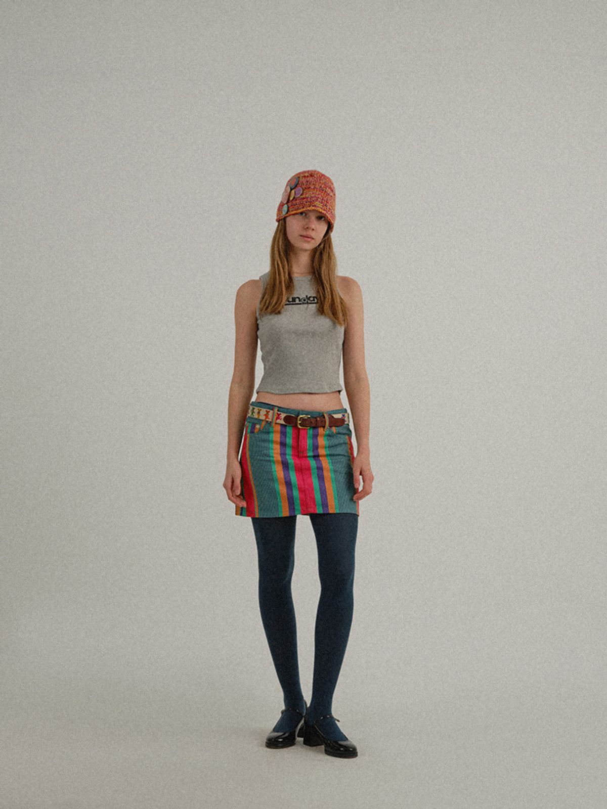 선데이후르츠마켓(SUNDAY FRUIT MARKET) W) FRUIT STRIPE SKIRT GREEN