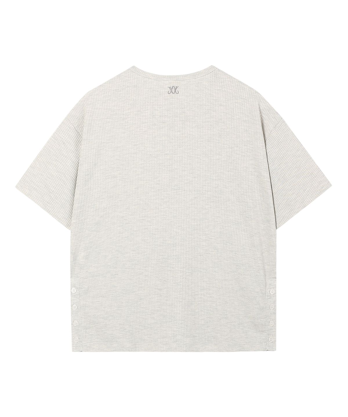 웨슬리 휴스턴(WESLEYHYUSTON) W metal button henley neck knit grey
