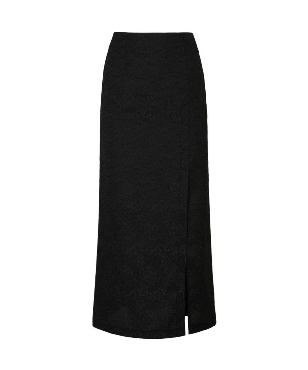 루루서울(LOULOUSEOUL) Rose Jacquard Slit Skirt (Black)