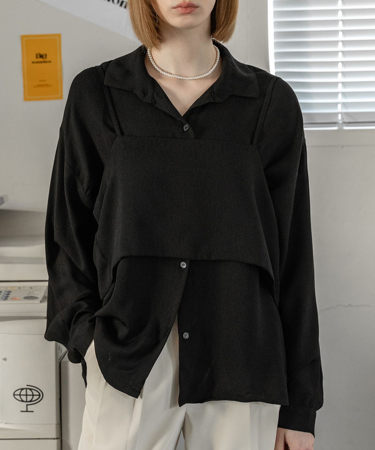 논앤논(NON AND NON) DRAPE BUSTIER BLOUSE SET_NSBL5209 (BLACK)
