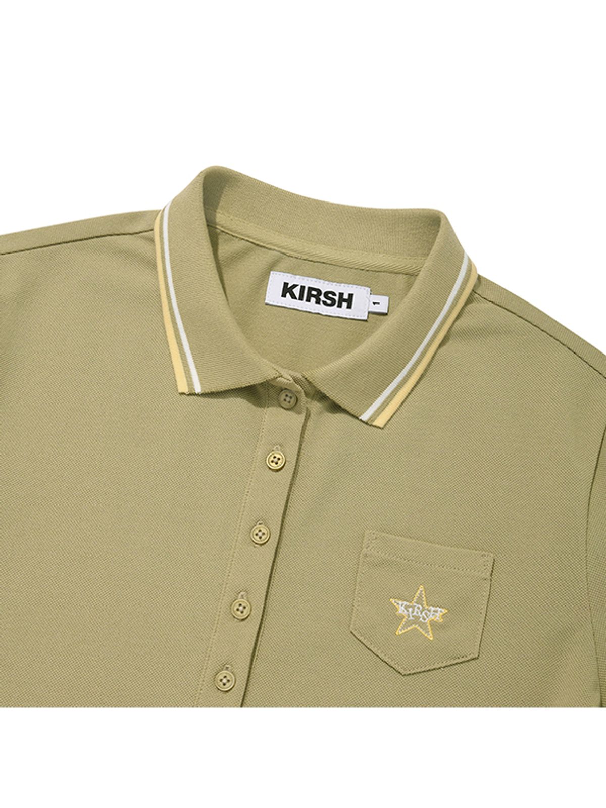 키르시(KIRSH) 버튼 포인트 슬림핏 카라 티셔츠 [올리브]