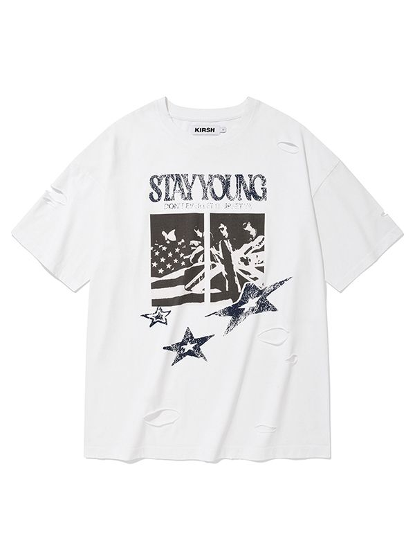 MUSINSA | KIRSH Vintage Graphic Damaged T-Shirt [White]