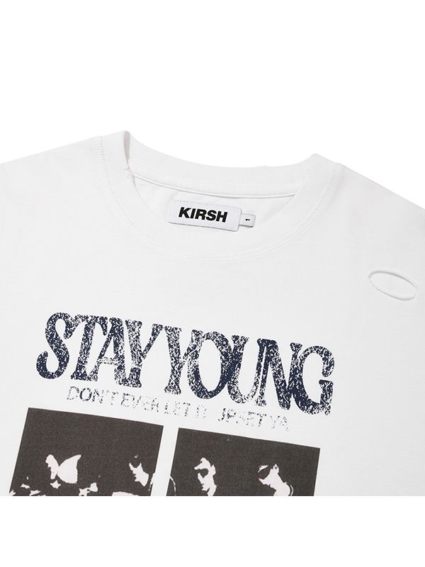 【KIRSH】VINTAGE GRAPHIC DAMAGE T-SHIRT〜半袖Tシャツ★韓国発 MUSINSA公式 | KIRSH Vintage Graphic Damaged T-Shirt [White]
