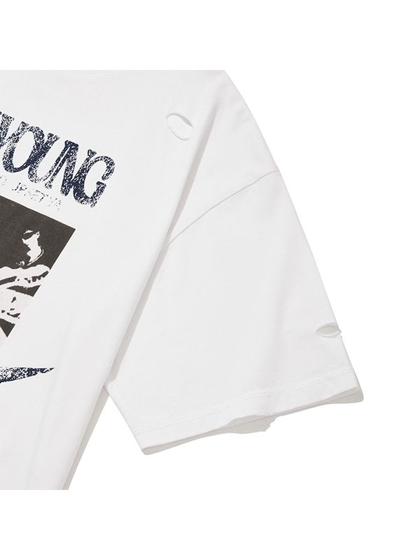 MUSINSA | KIRSH Vintage Graphic Damaged T-Shirt [White]