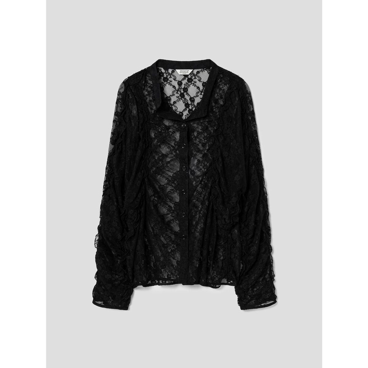 앙개(ANGGAE) Curved Line Lace Blouse  Black