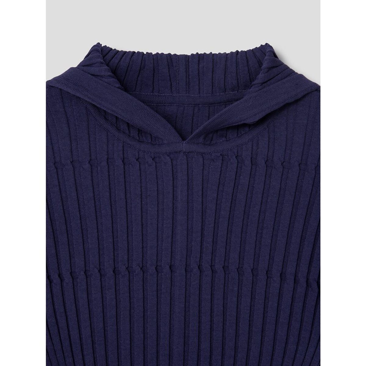 앙개(ANGGAE) Crafted Rib Hooded Pullover  Navy