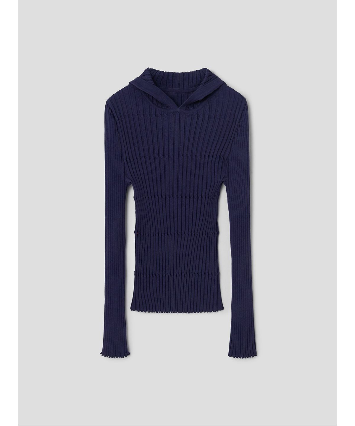 앙개(ANGGAE) Crafted Rib Hooded Pullover  Navy
