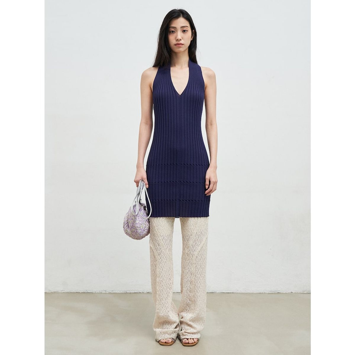 앙개(ANGGAE) Crafted Rib Halter Dress  Navy
