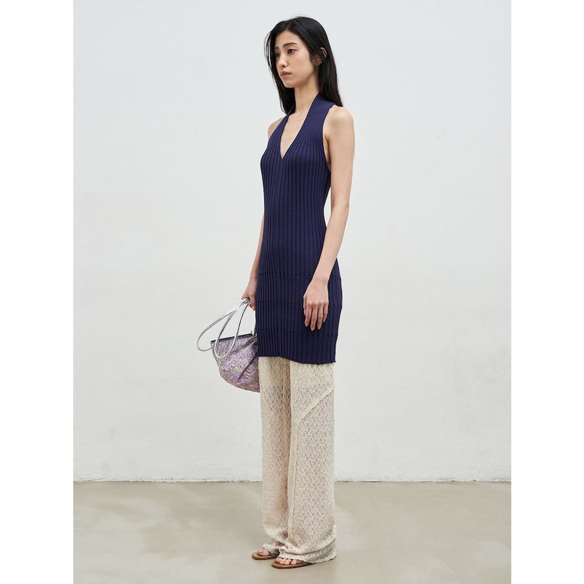 앙개(ANGGAE) Crafted Rib Halter Dress  Navy