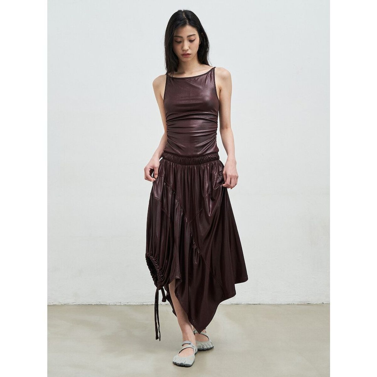 앙개(ANGGAE) Balloon Jersey Dress  Brown
