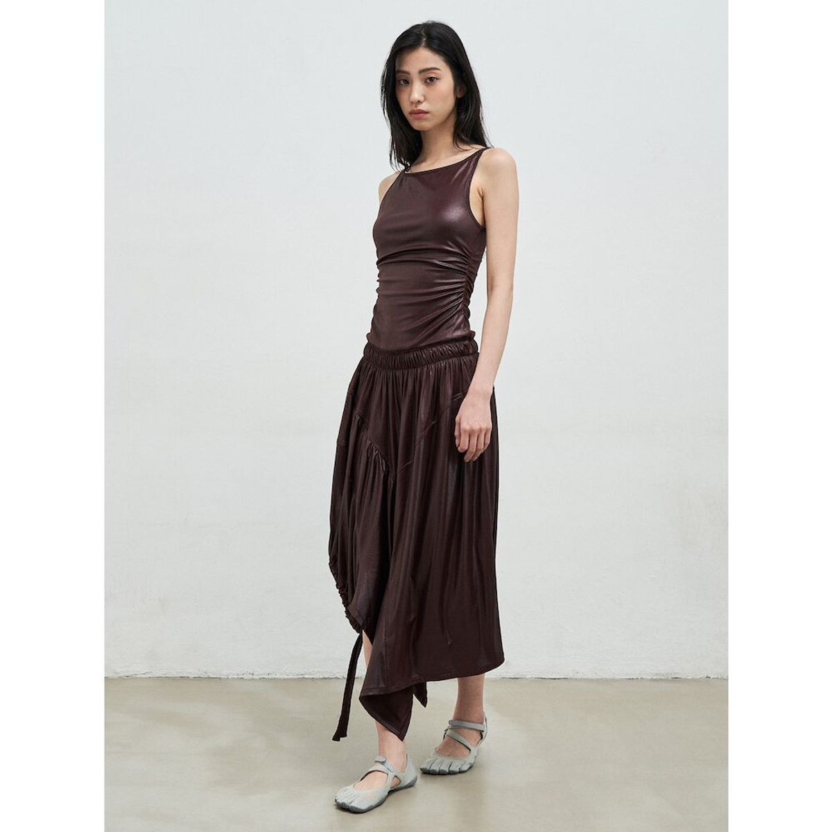 앙개(ANGGAE) Balloon Jersey Dress  Brown