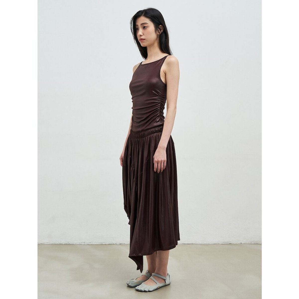 앙개(ANGGAE) Balloon Jersey Dress  Brown