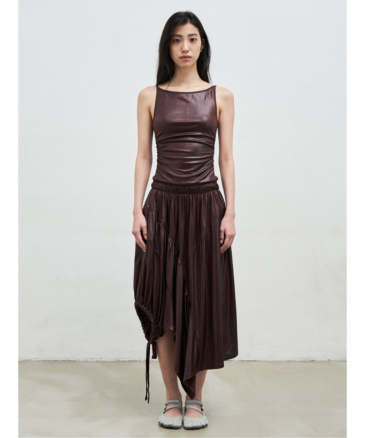 앙개(ANGGAE) Balloon Jersey Dress  Brown