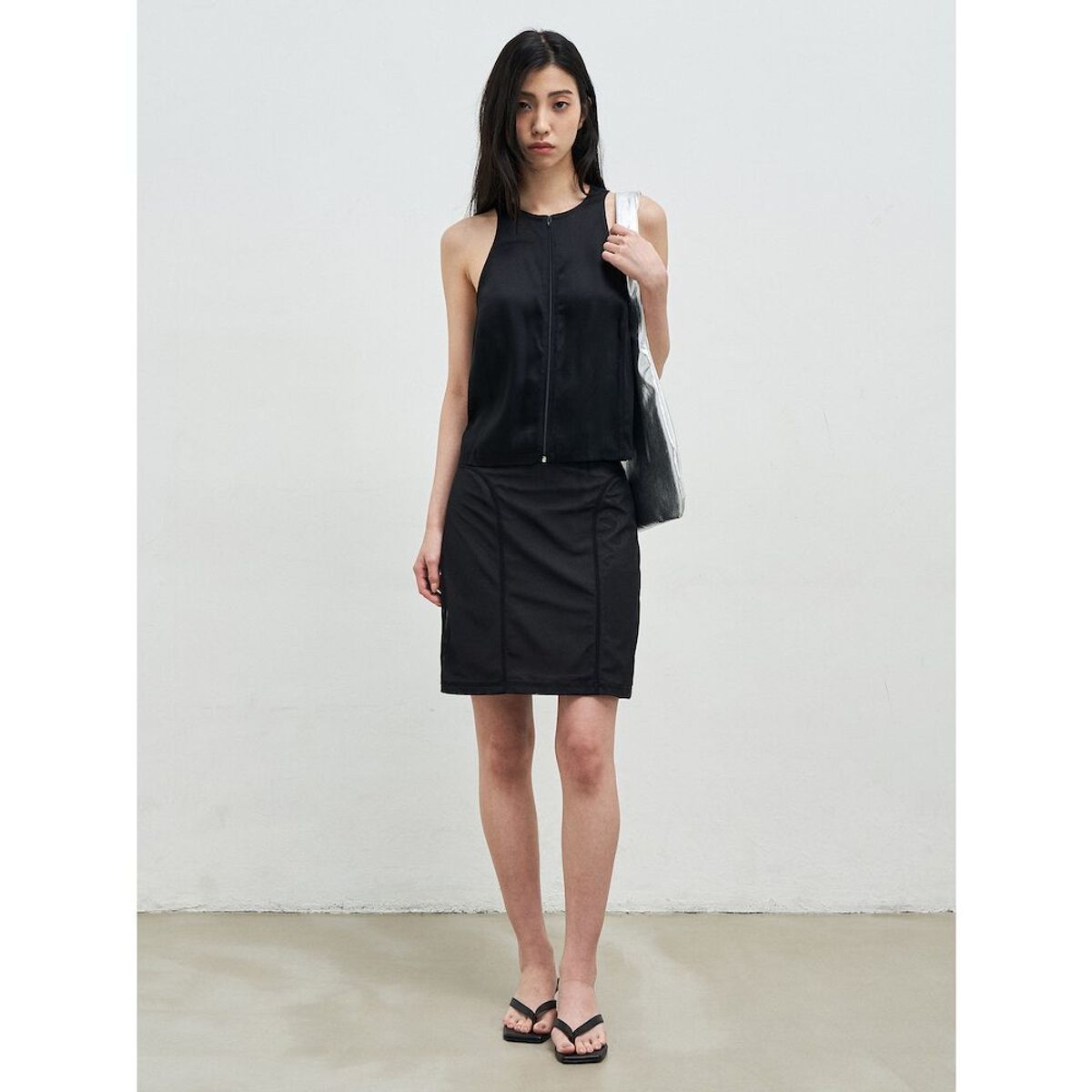 앙개(ANGGAE) Power Net Mini Skirt  Black