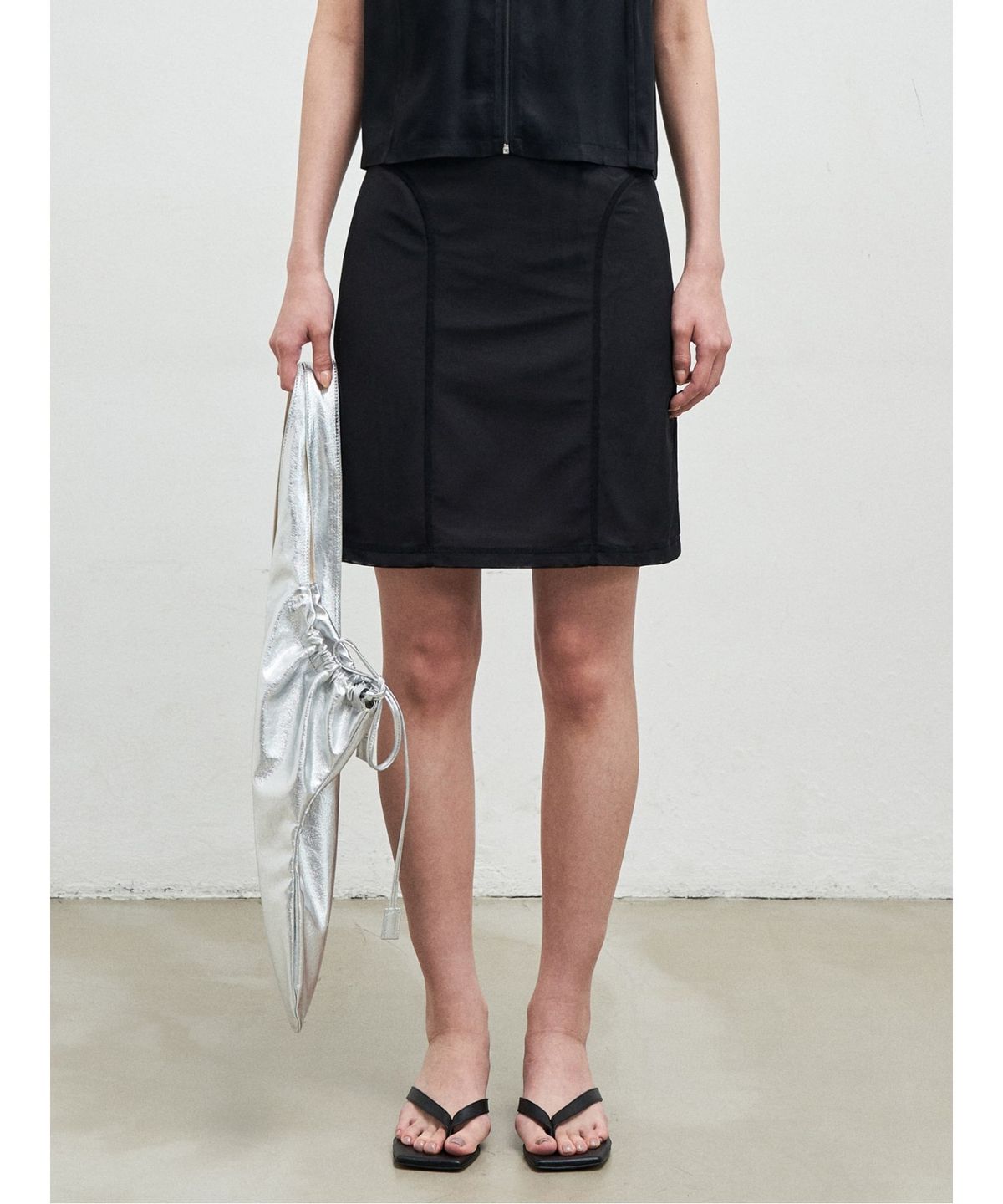 앙개(ANGGAE) Power Net Mini Skirt  Black