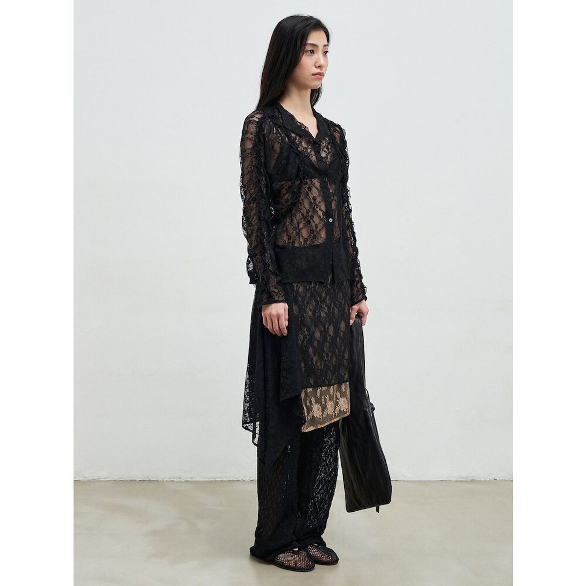 앙개(ANGGAE) Layered Lace Skirt  Black