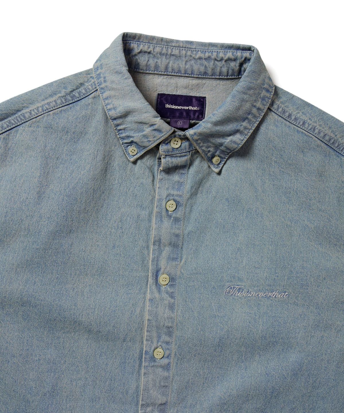 디스이즈네버댓(THISISNEVERTHAT) (25SS) Washed Denim S/S Shirt Washed Blue