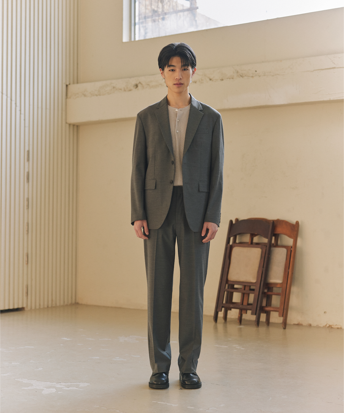 넌블랭크(NONBLANK) [여름]하이쿨 세미 오버 핏 블레이저_MELANGE GREY