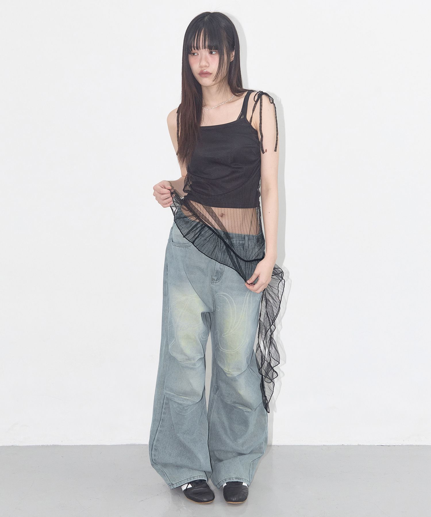 MUSINSA公式 | FANCY CLUB Lace shirring layered one-piece
