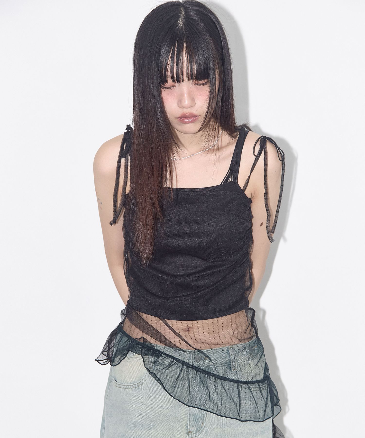 MUSINSA公式 | FANCY CLUB Lace shirring layered one-piece