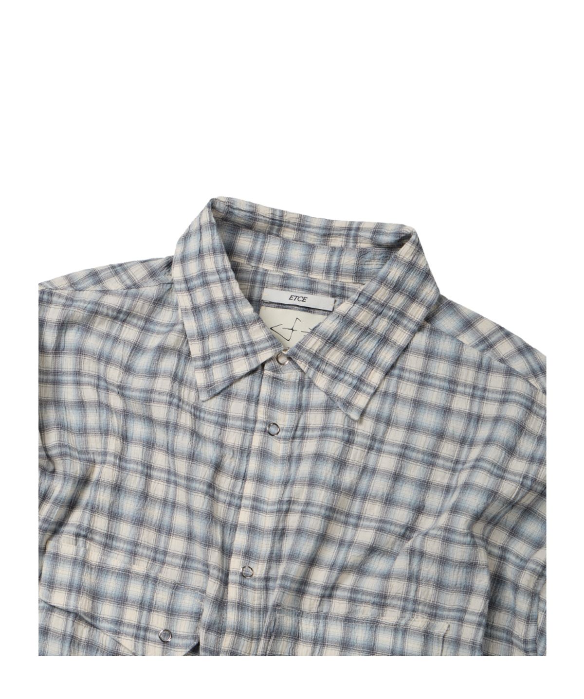 이티씨이(ETCE) LAYERED CUFFS CHECK SHIRT (WHITE)
