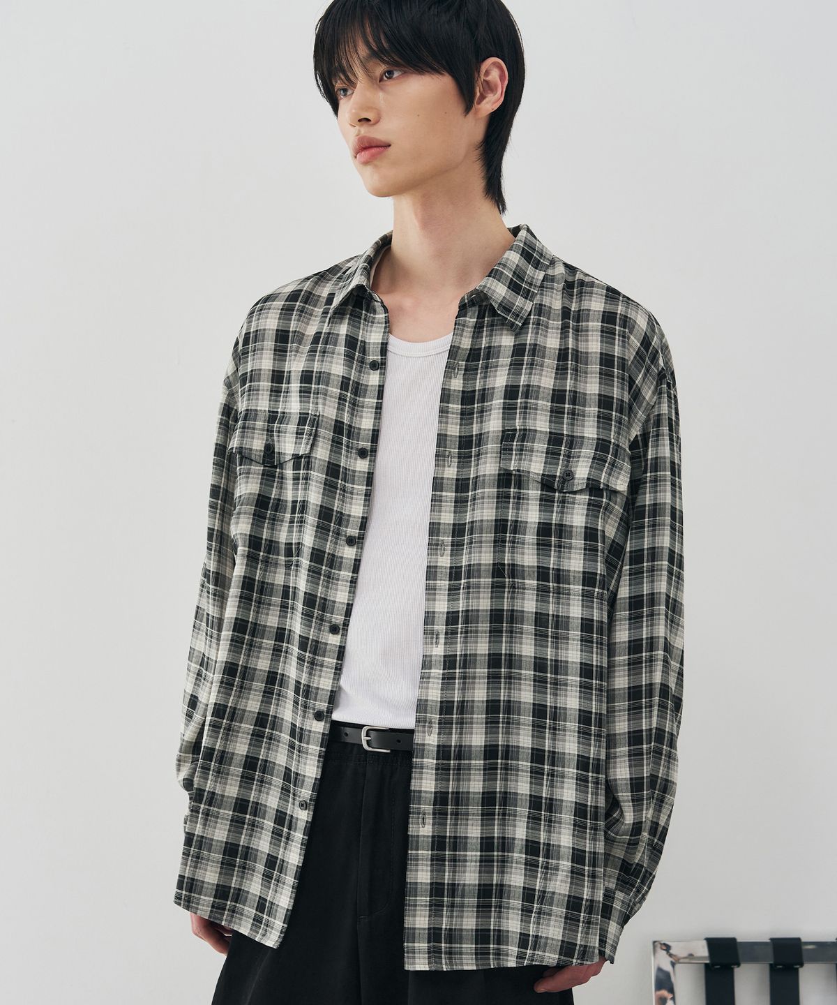 드로우핏(DRAW FIT) 마빈 투포켓 체크 셔츠 [BLACK]