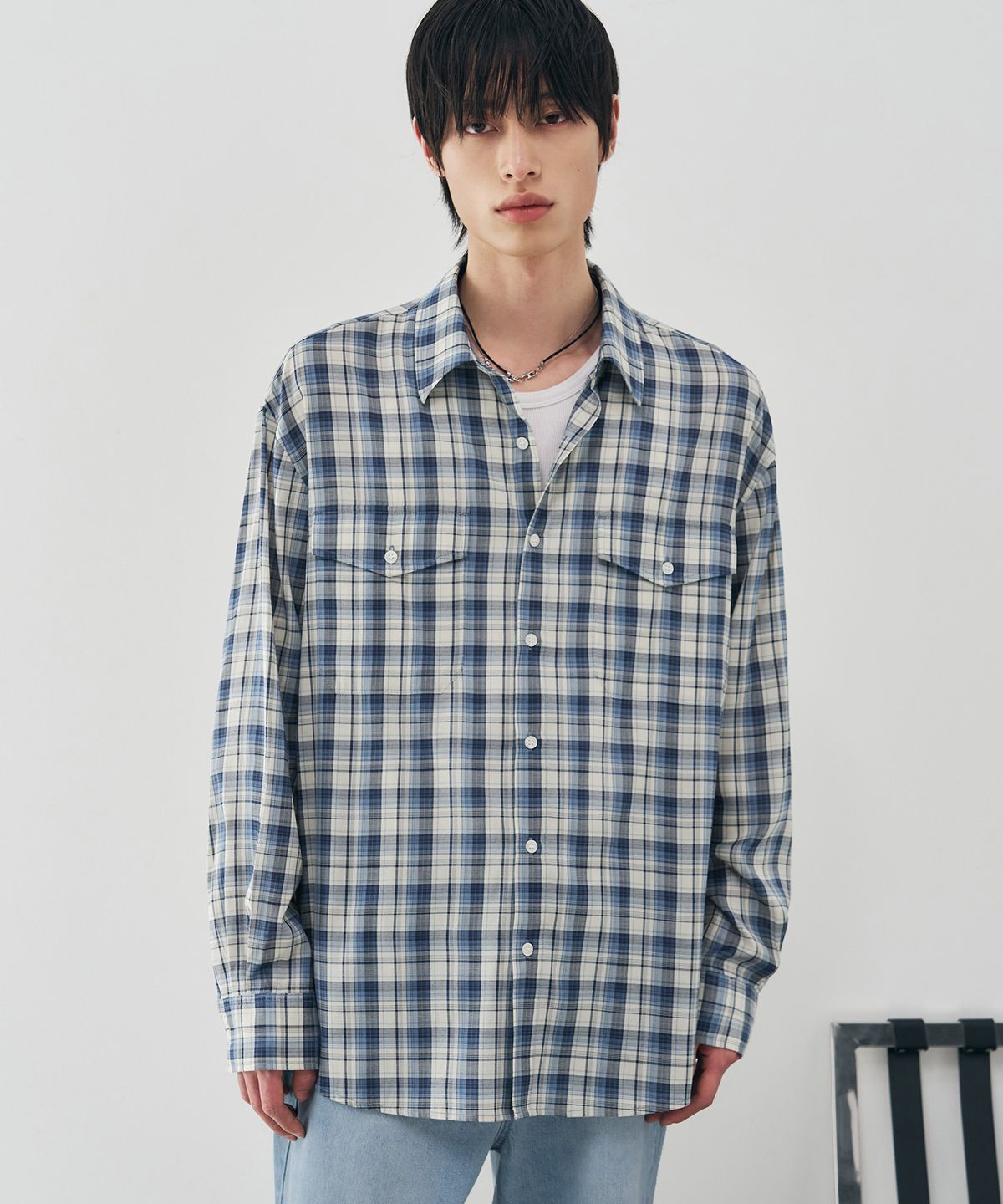 드로우핏(DRAW FIT) 마빈 투포켓 체크 셔츠 [BLUE]