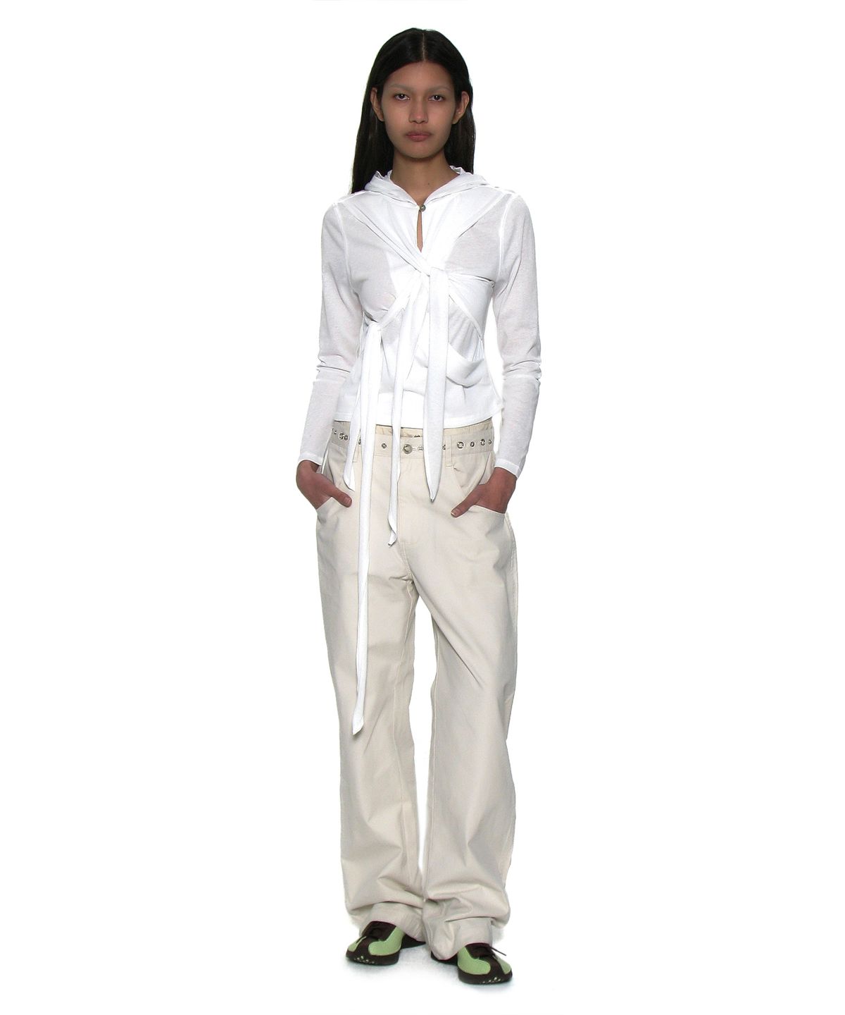 파르티멘토 우먼(PARTIMENTO WOMEN) 투웨이 메탈 포인티드 더블 웨이스트 팬츠_에크루