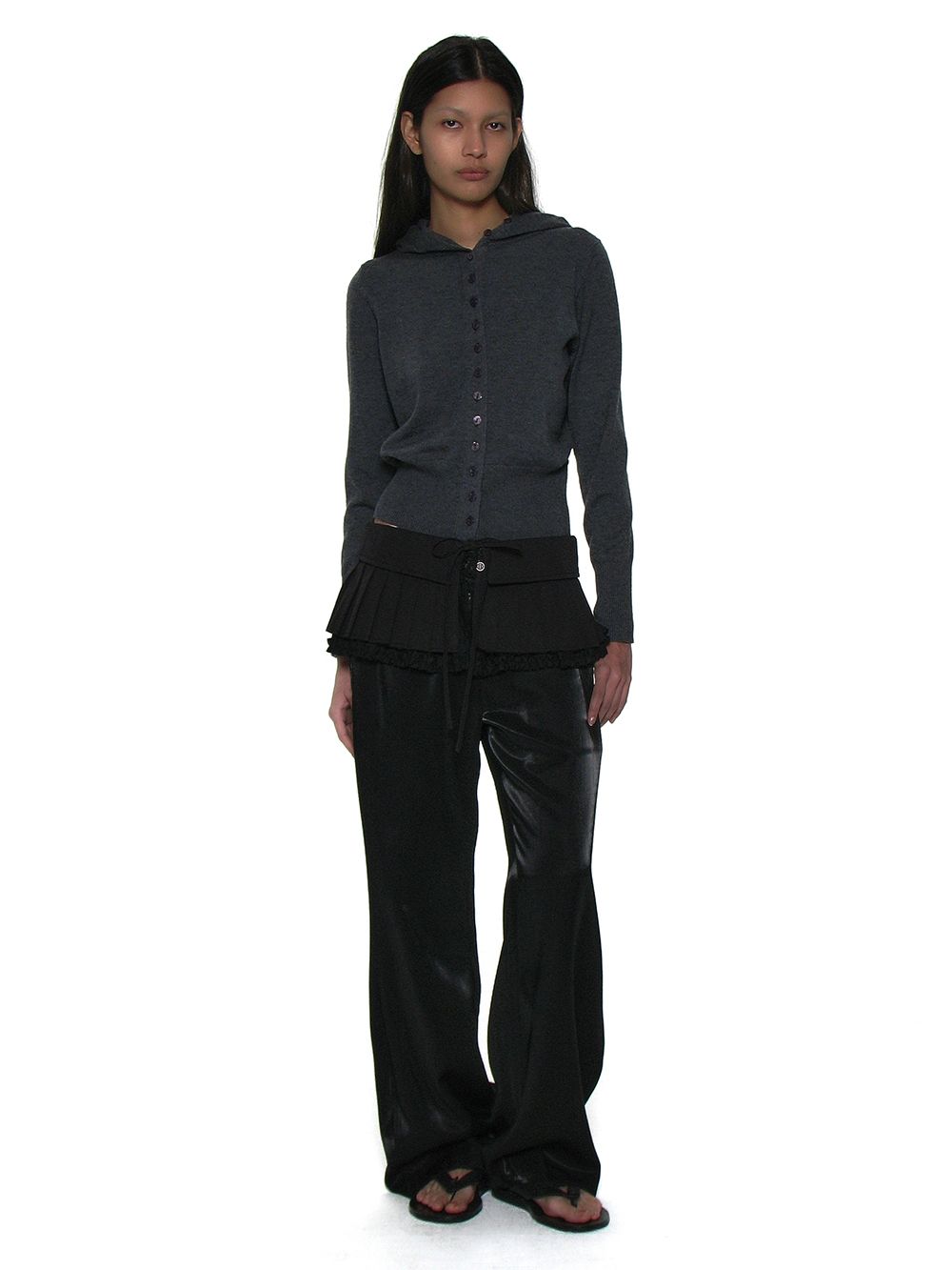 MUSINSA | PARTIMENTO WOMEN Turnover Pleated Wrap Skirt_Black