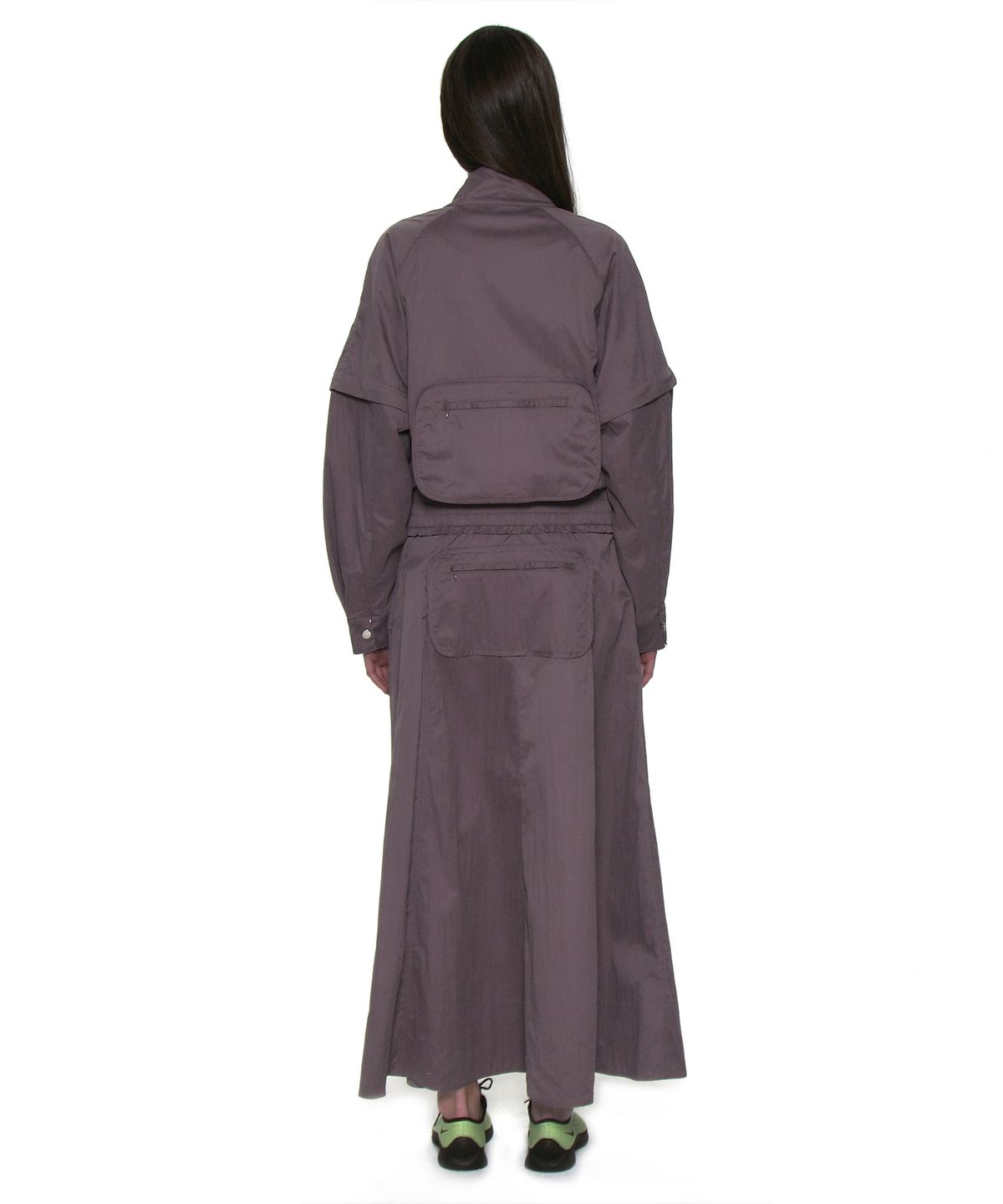 파르티멘토 우먼(PARTIMENTO WOMEN) 포켓 포인티드 플레어 맥시 스커트_퍼플 브라운