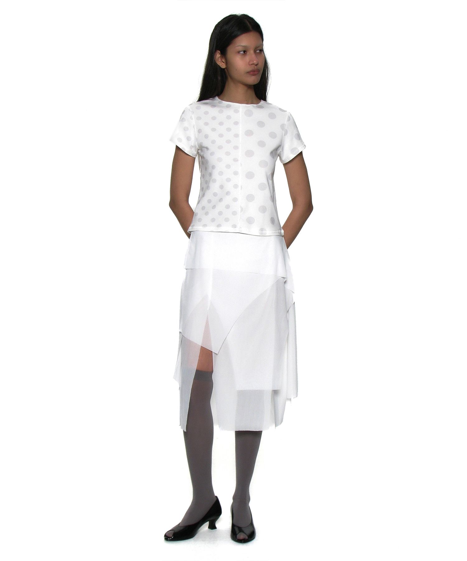 【PARTIMENTO】MIX DOT ALL-OVER PRINTED SHORT SLEEVE TEE MUSINSA | PARTIMENTO WOMEN Mixed Dot Allover Printed Short