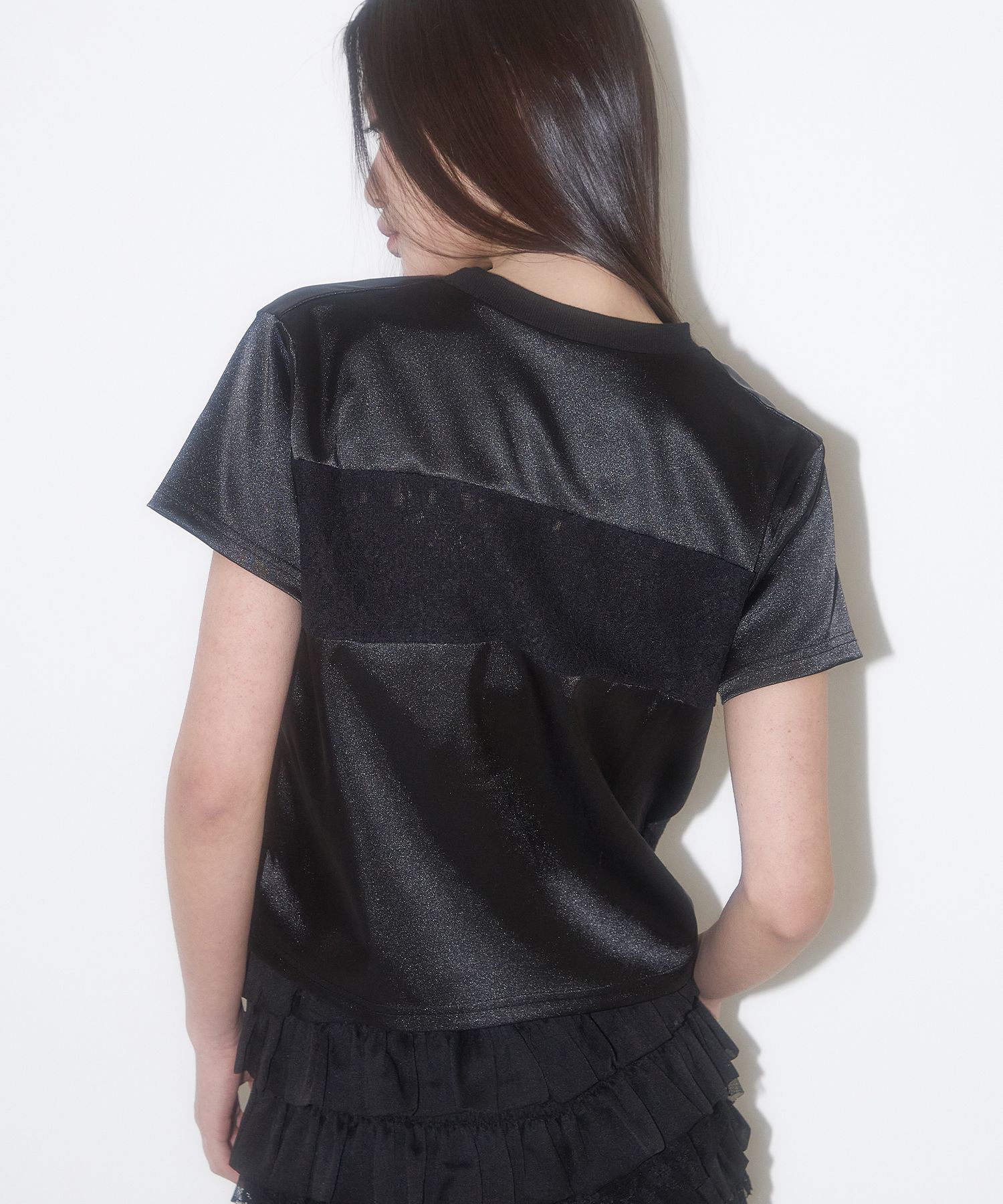 送料・関税込 ●ILLIGO●25SS LACE V-NECK JERSEY T-SHIRT MUSINSA | ILLIGO Lace V-Neck Jersey T-Shirt Black