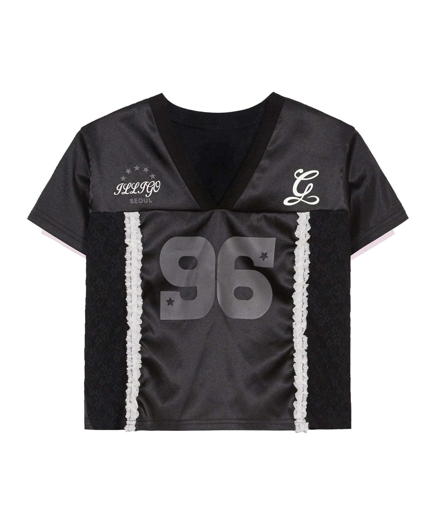 送料・関税込 ●ILLIGO●25SS LACE V-NECK JERSEY T-SHIRT MUSINSA | ILLIGO Lace V-Neck Jersey T-Shirt Black