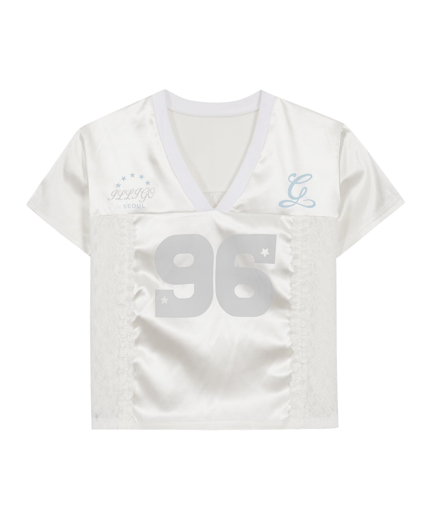 MUSINSA | ILLIGO Lace V-Neck Jersey T-Shirt White