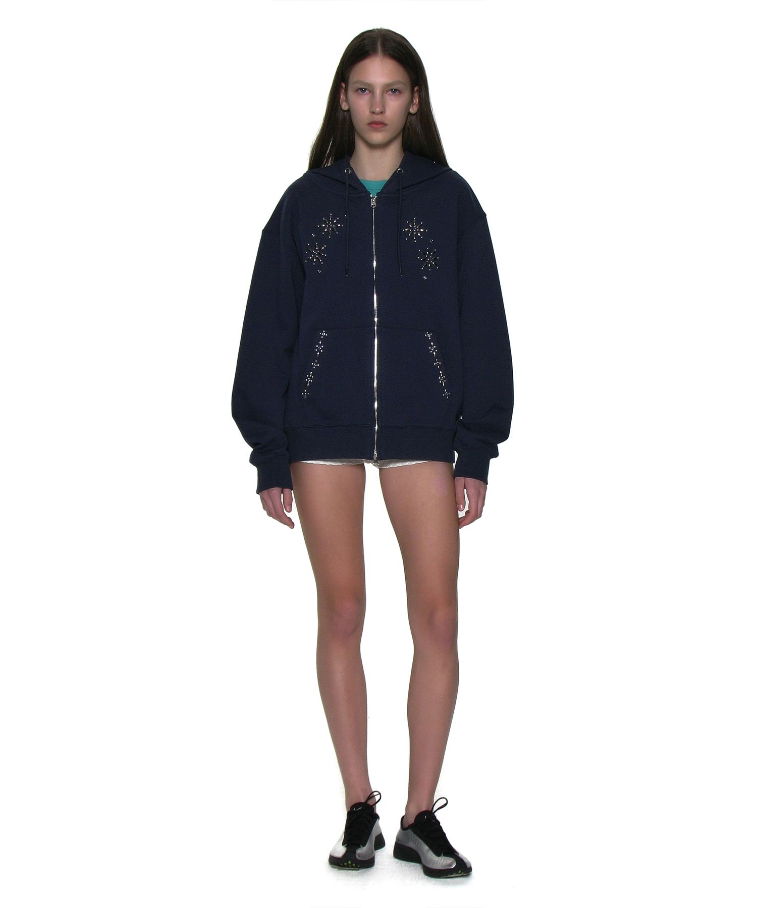 トップス PARTIMENTO WOMEN Gemstone Hoodie Zip-Up MUSINSA | PARTIMENTO WOMEN Western Gemstone Hoodie Zip-Up_Navy