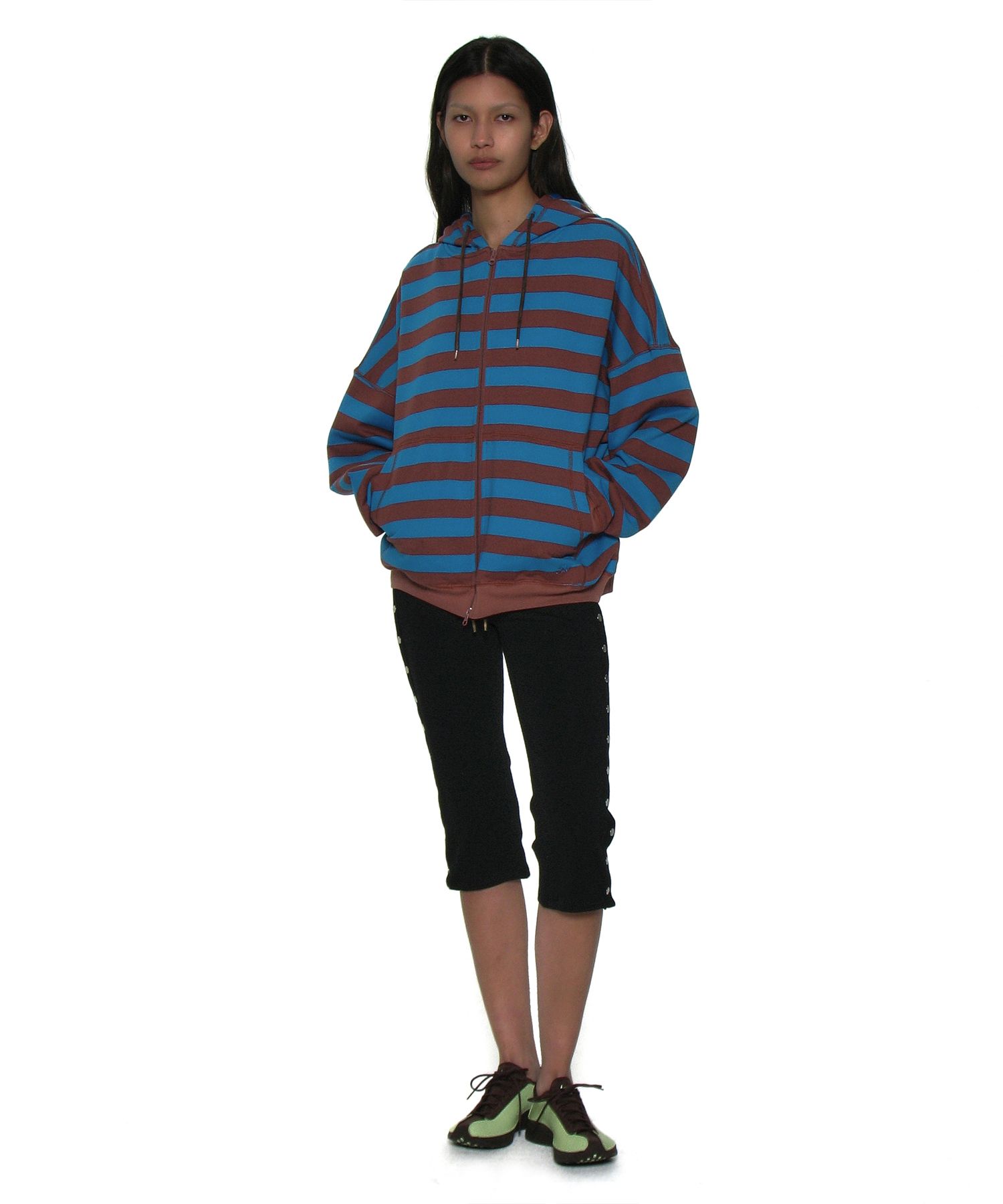 【PARTIMENTO】 STRIPE COCOON HOODIE ZIP-UP /追跡付 MUSINSA | PARTIMENTO WOMEN Striped Cocoon Hoodie Zip-up_Blue