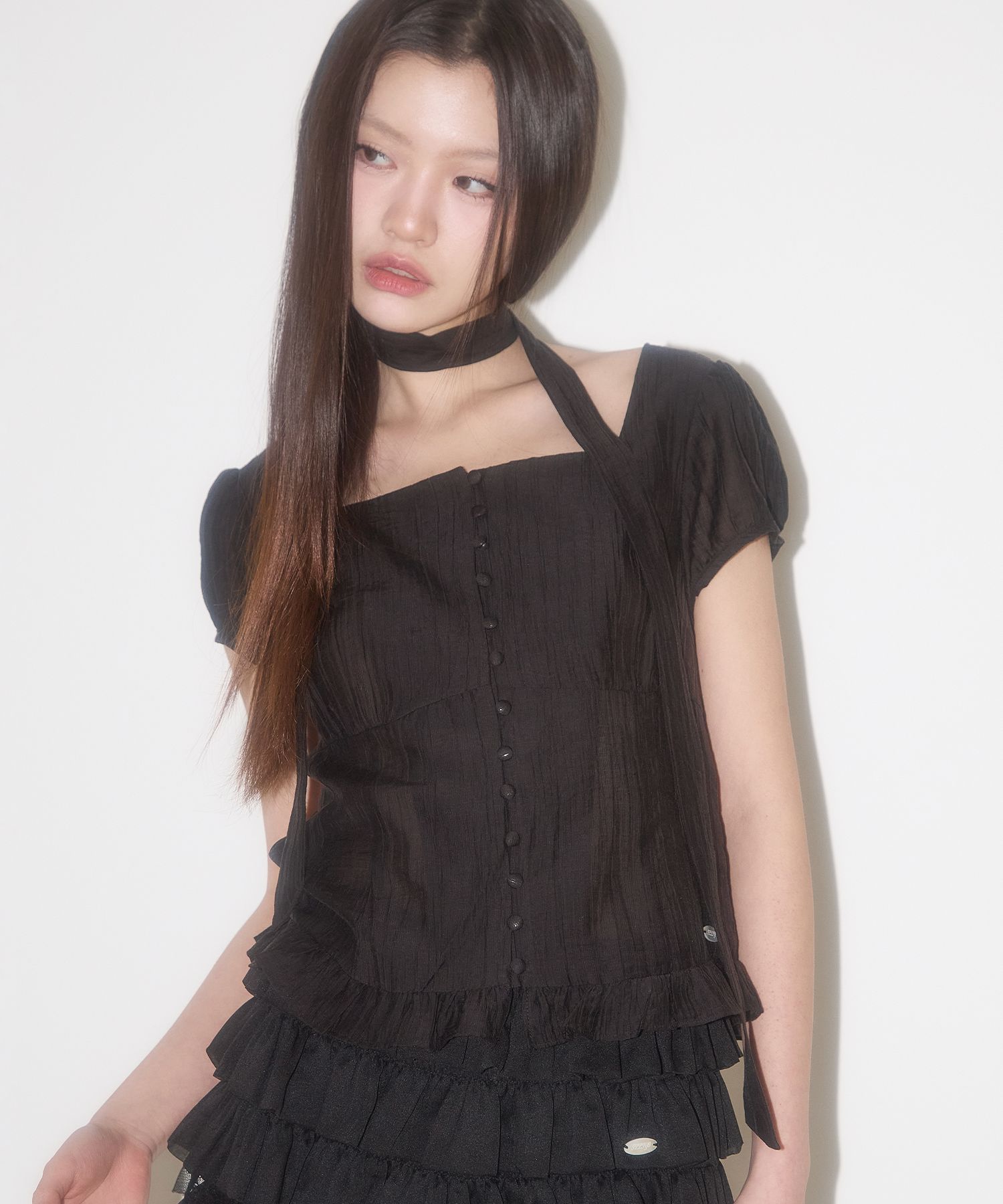 トップス ILLIGO Ribbon Tie Square Neck Blouse MUSINSA | ILLIGO Ribbon Tie Square Neck Blouse Black