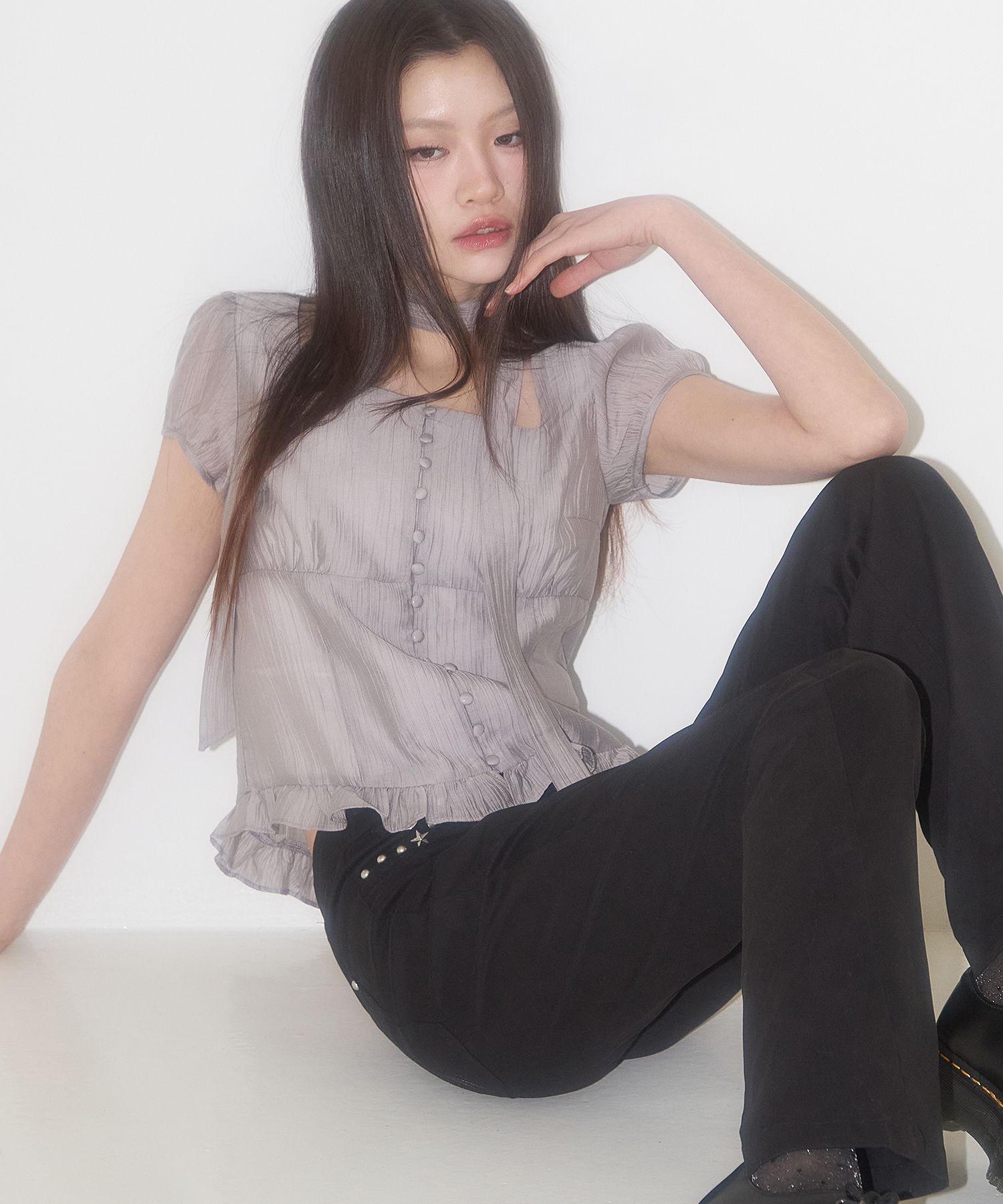 トップス ILLIGO Ribbon Tie Square Neck Blouse RIBBON TIE SQUARE NECK BLOUSE BLUE - illigo | 60% - Asian