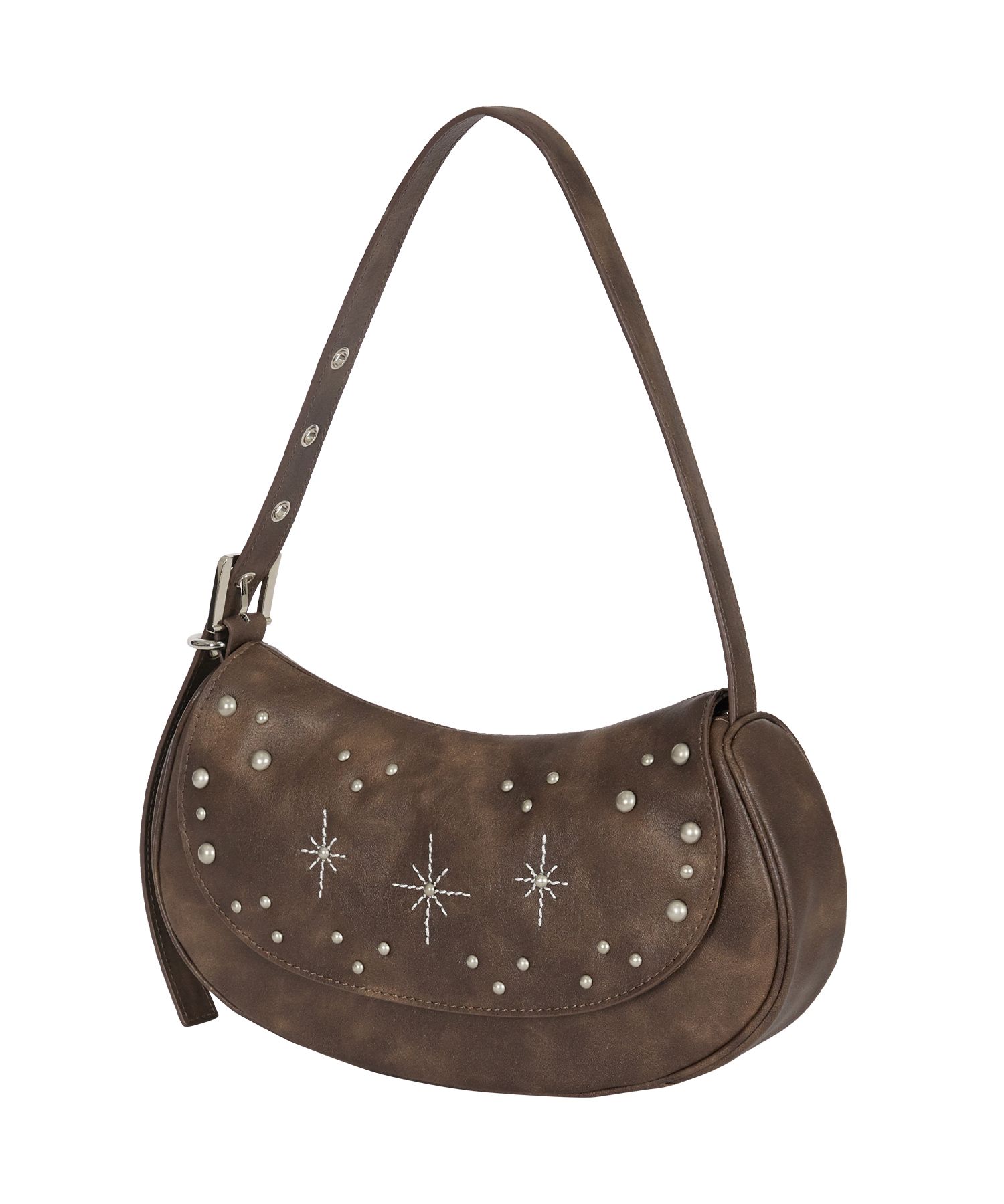 MUSINSA | ILLIGO Stud Ornament Hobo Bag Brown