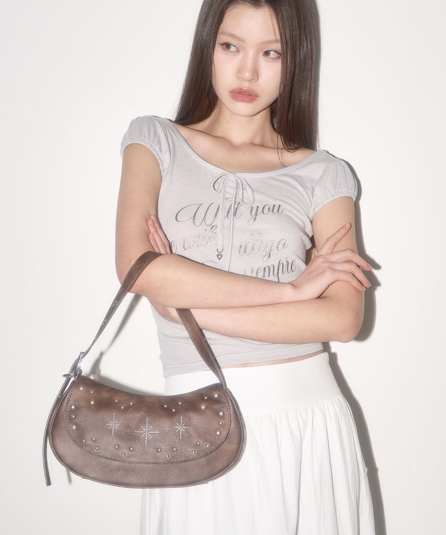 ◆ILLIGO◆ Stud Ornament Hobo Bag Brown 25SMBAG02BR MUSINSA | ILLIGO Stud Ornament Hobo Bag Brown