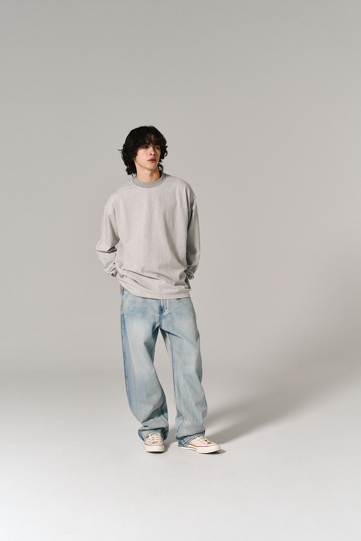 히즈핸더(HISHANDER) ROUND PATCH THIN L/S T-SHIRTS GREY