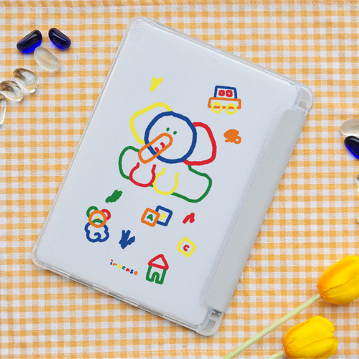 이레케이스앤굿즈(IRECASEGOODS) 크레용코끼리 아이패드 갤럭시탭 애플펜슬 수납가능 케이스