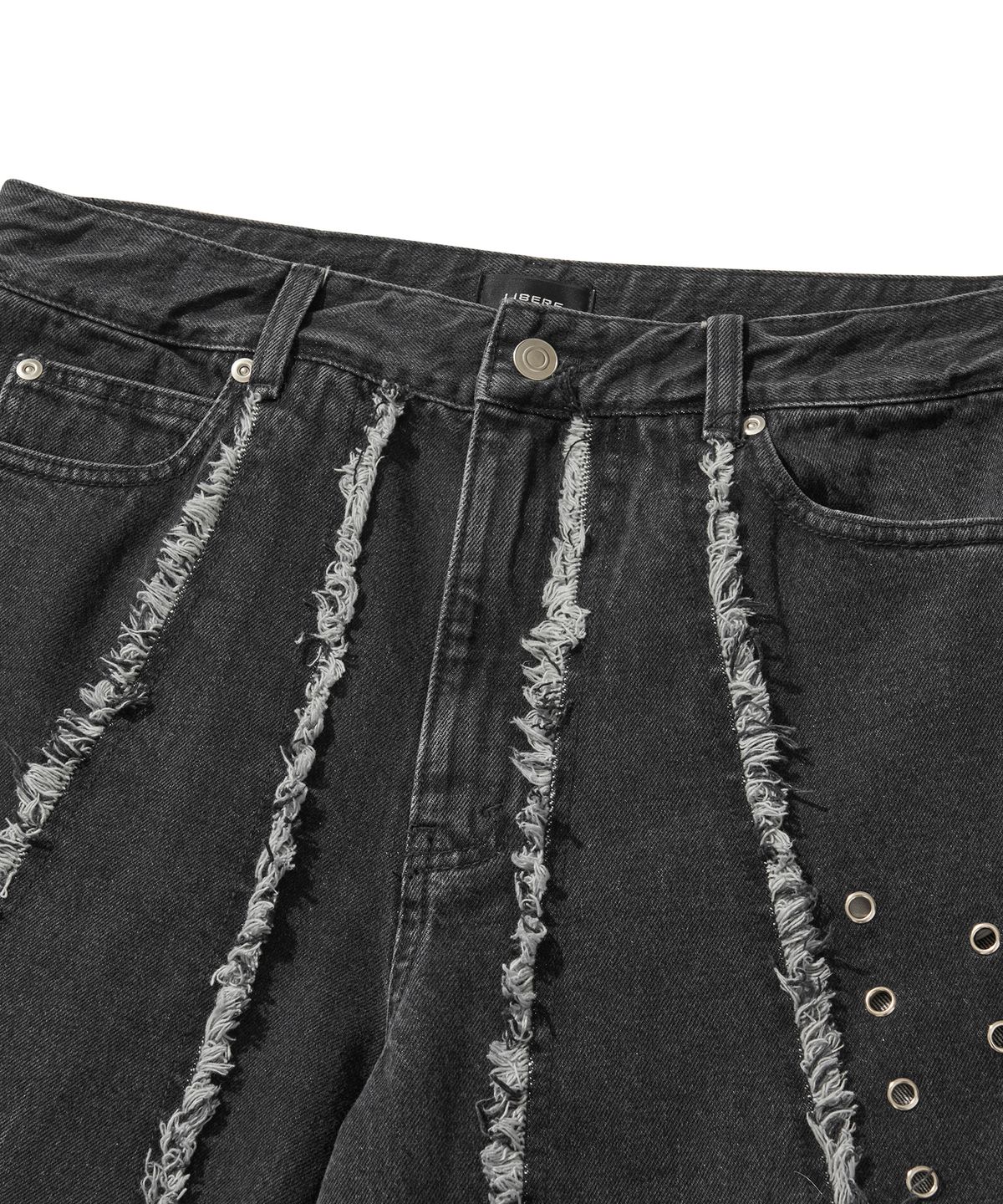 리베레(LIBERE) DESTROYED CROSS DENIM PANTS / BLACK