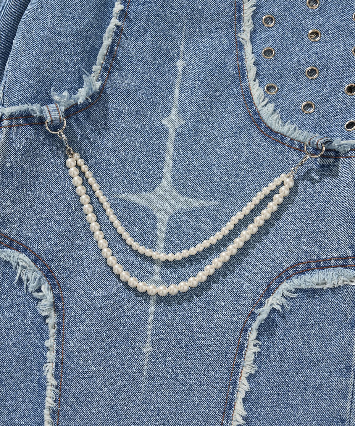 리베레(LIBERE) DESTROYED CROSS DENIM PANTS / BLUE