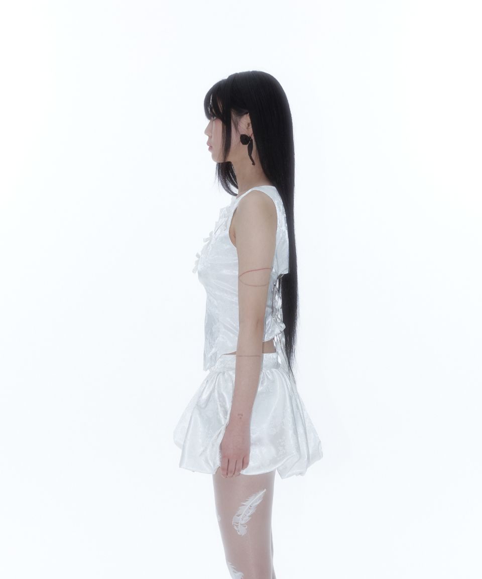 MUSINSA | KASHIKO Ribbon Paneled Sleeveless White